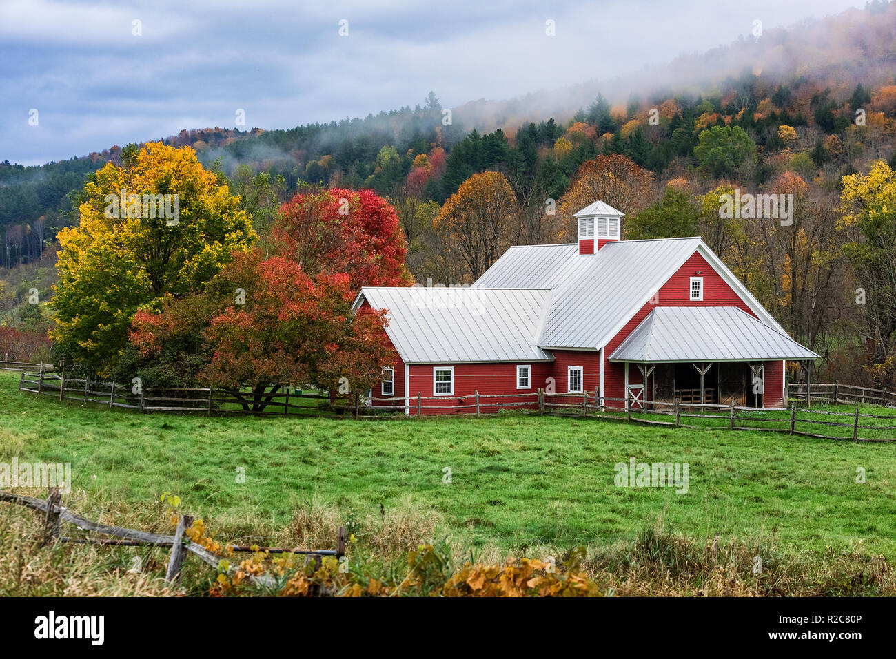 Picturesque red barn, Stockbridge, Vermont, USA. Stock Photo