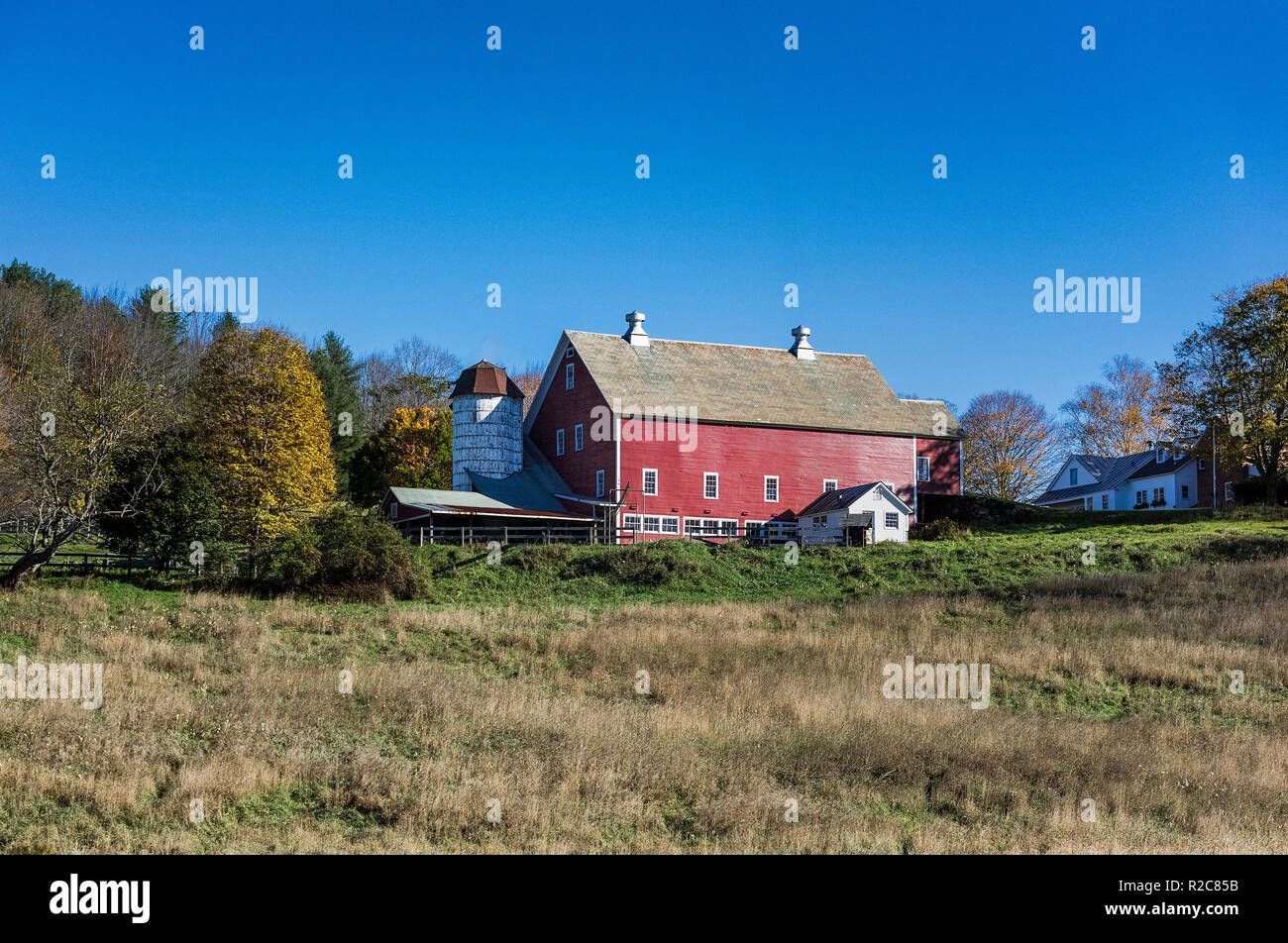 Charming red barn, Woodstock, Vermont, USA. Stock Photo