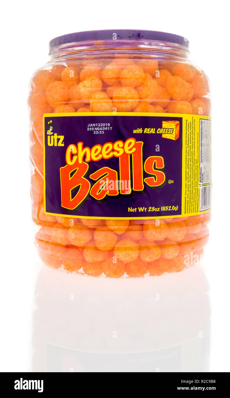 Winneconne, WI - 8 November 2018: A package of Utz cheese balls on an isolated background. Stock Photo