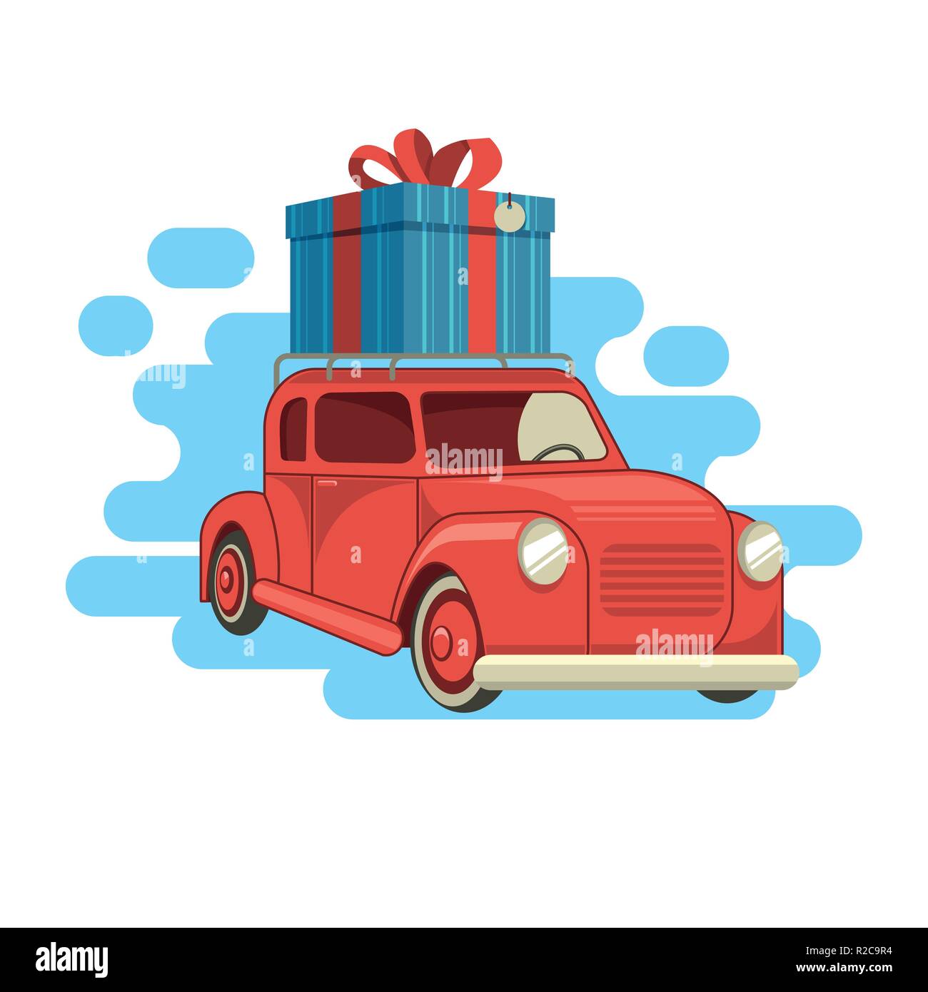 Gift delivery. The car carries a gift. Vector illustration Stock Vector