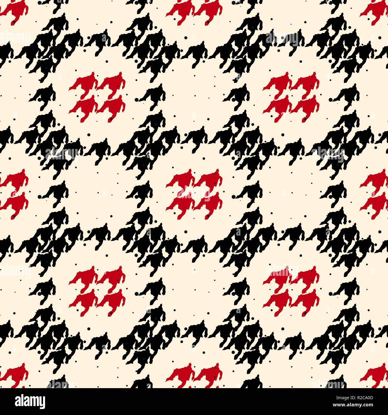 Seamless black and red houndstooth pattern with red textile plaid lines ...