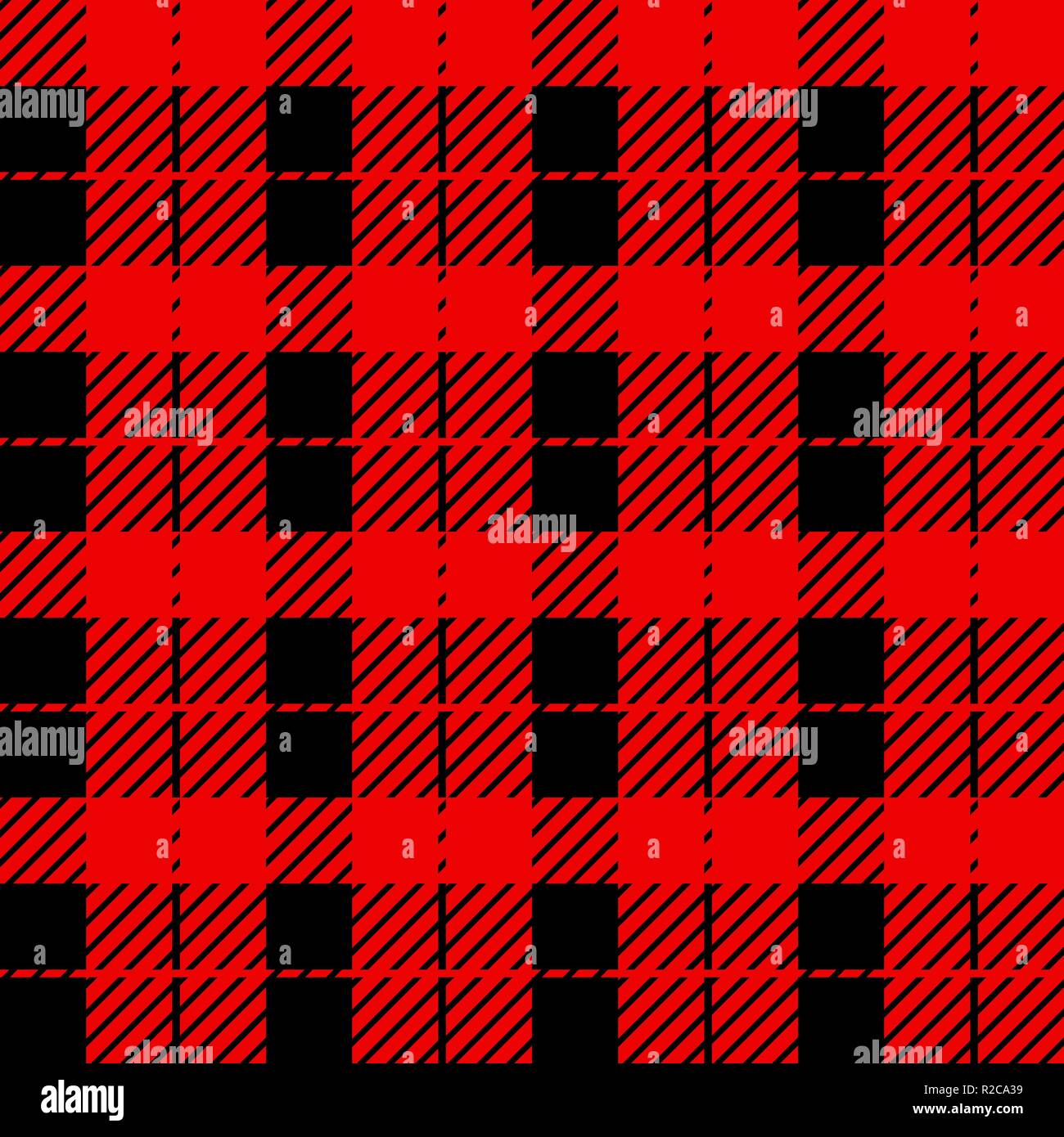 Lumberjack plaid pattern in red and black. Seamless vector pattern. Simple vintage textile design. Stock Vector