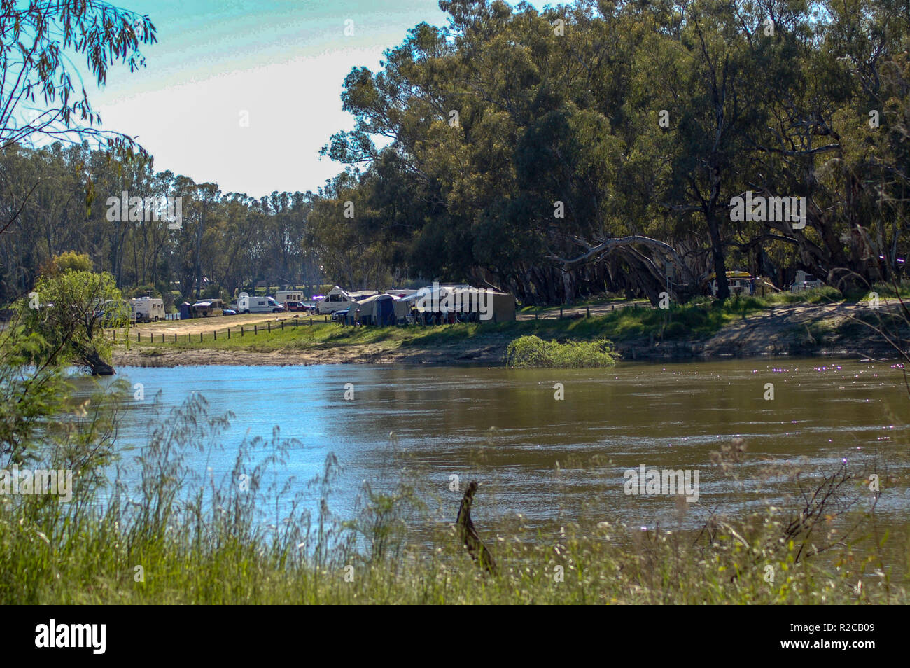 Free camping beside the Murray River Stock Photo Alamy