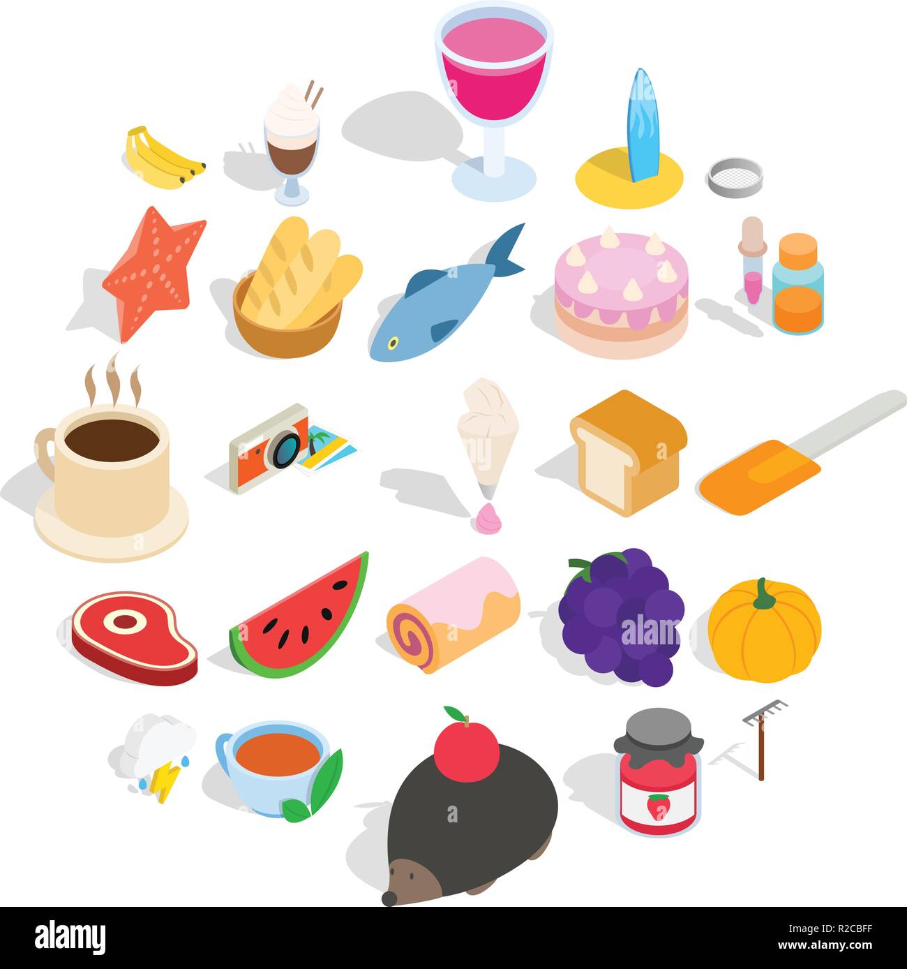 Snack for tea icons set, isometric style Stock Vector