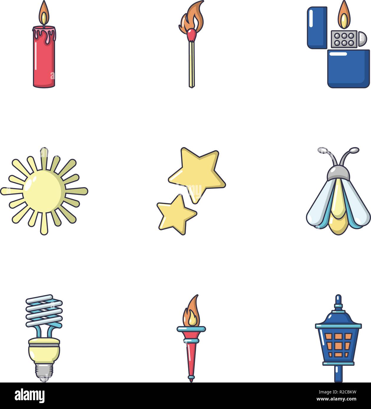 Fire icons set, cartoon style Stock Vector