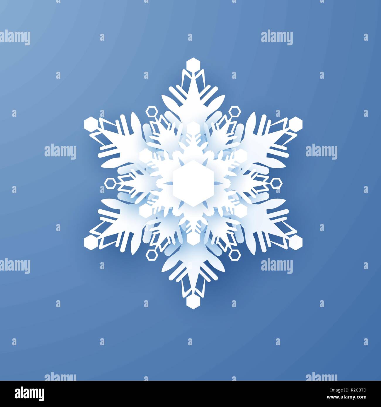 White Paper Snowflake. New Year and Christmas decoration. Vector illustration isolated on bleu background Stock Vector