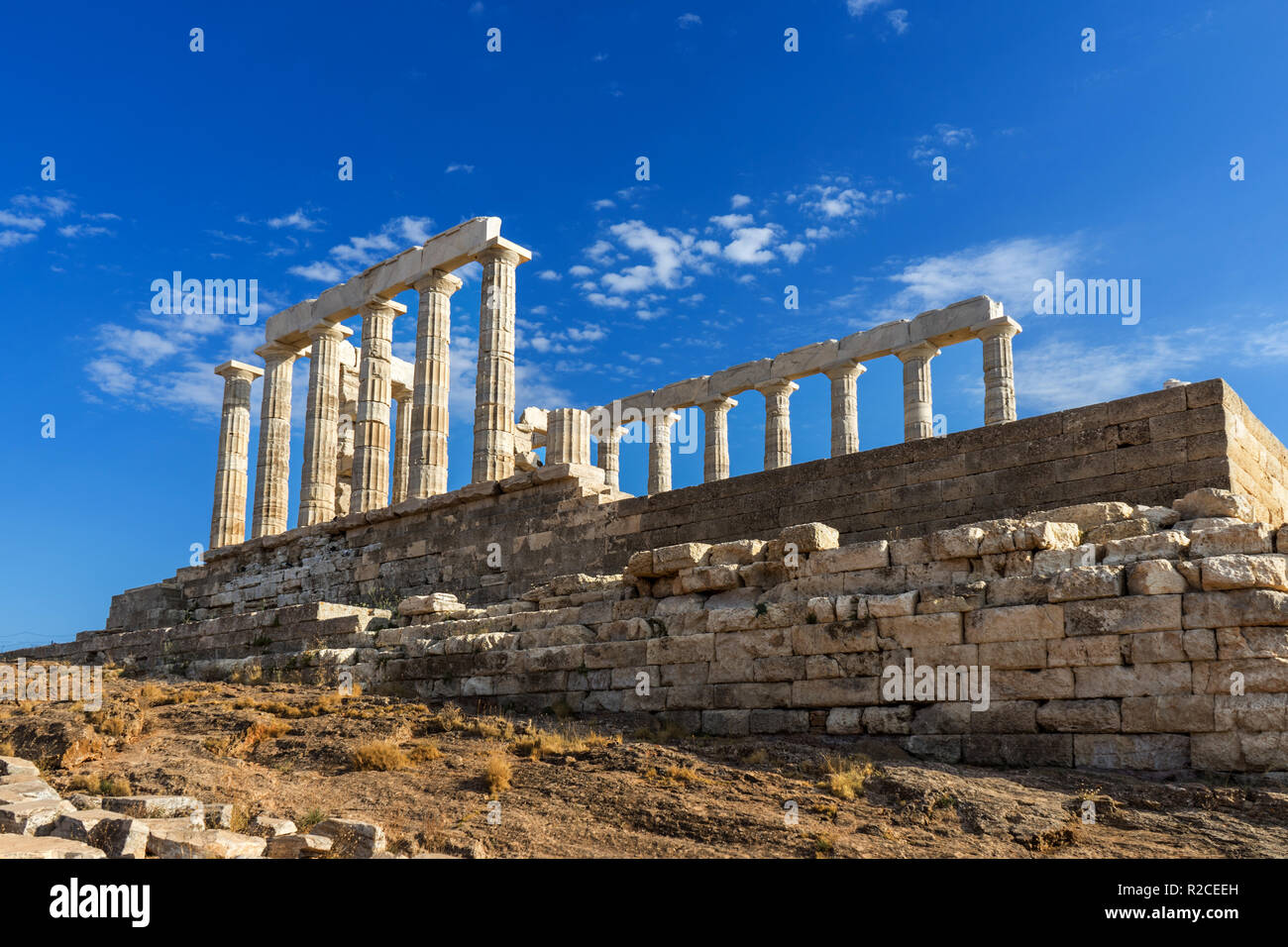 The ancient temple of Poseidon (Neptune) at cape Sounion in Attika ...