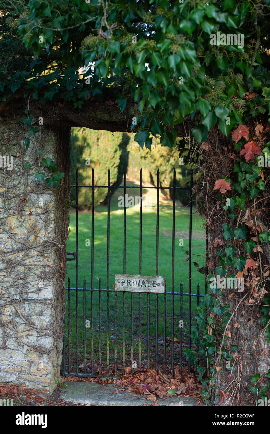 Gateway to Marston House grounds at St Leonards Church, Marston Bigot, Frome, Somerset, UK. Stock Photo
