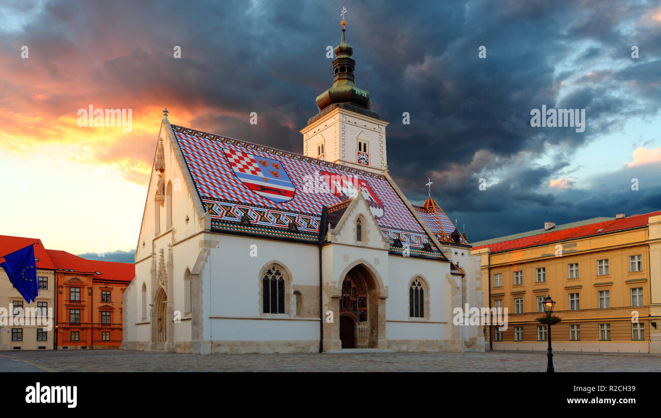 Zagreb church - St Mark Stock Photo