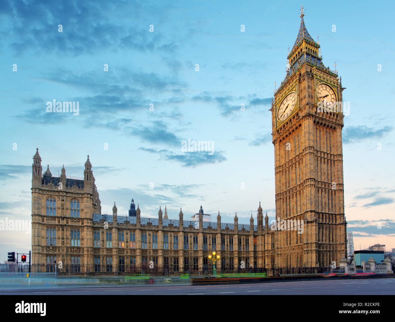 Big Ben and Houses of Parliament at evening, London, UK Stock Photo