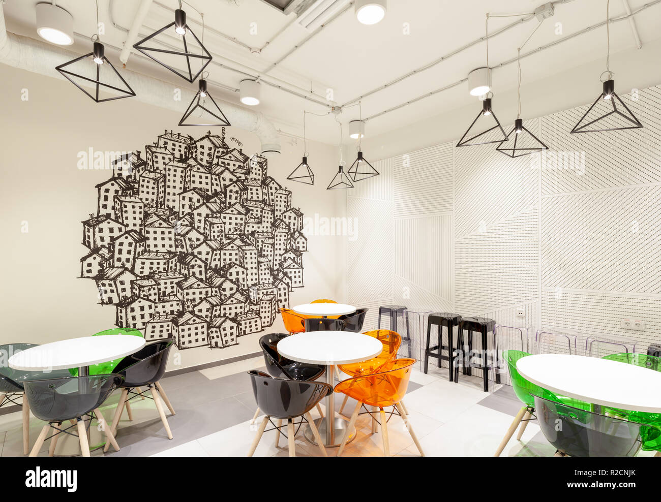 Office canteen tables interor Stock Photo Alamy