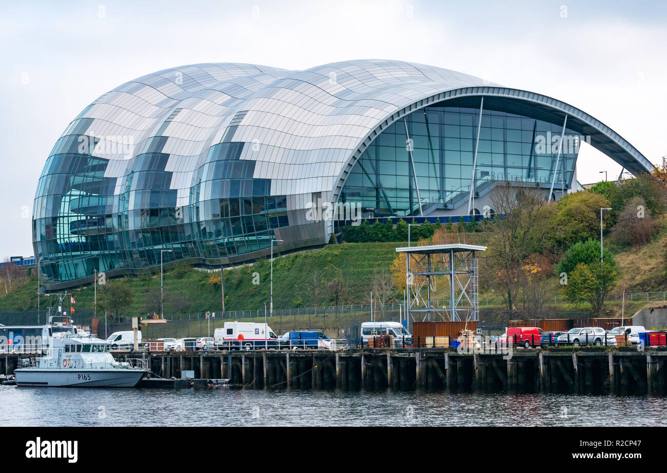 Sage Gateshead culture centre modern steel building, River Tyne, Newcastle Upon Tyne, England, UK Stock Photo