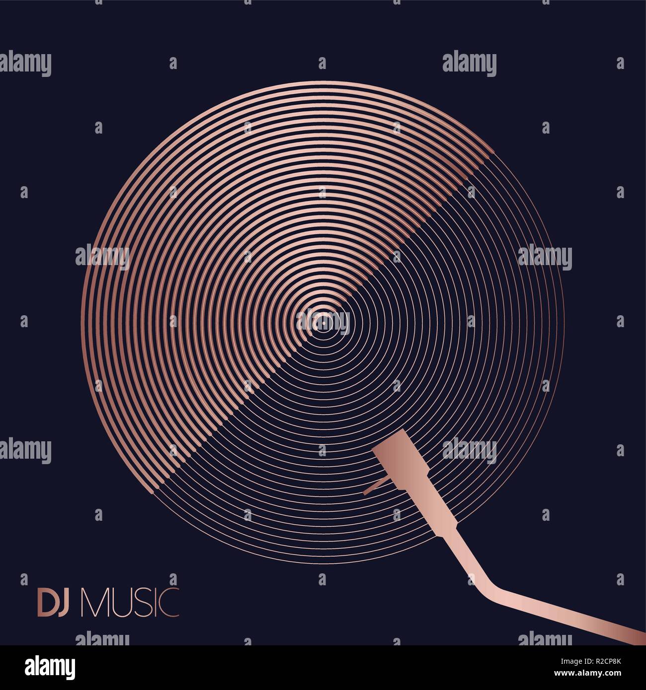 DJ music concept in geometric line art style with modern vinyl record design in luxury copper color. Stock Vector