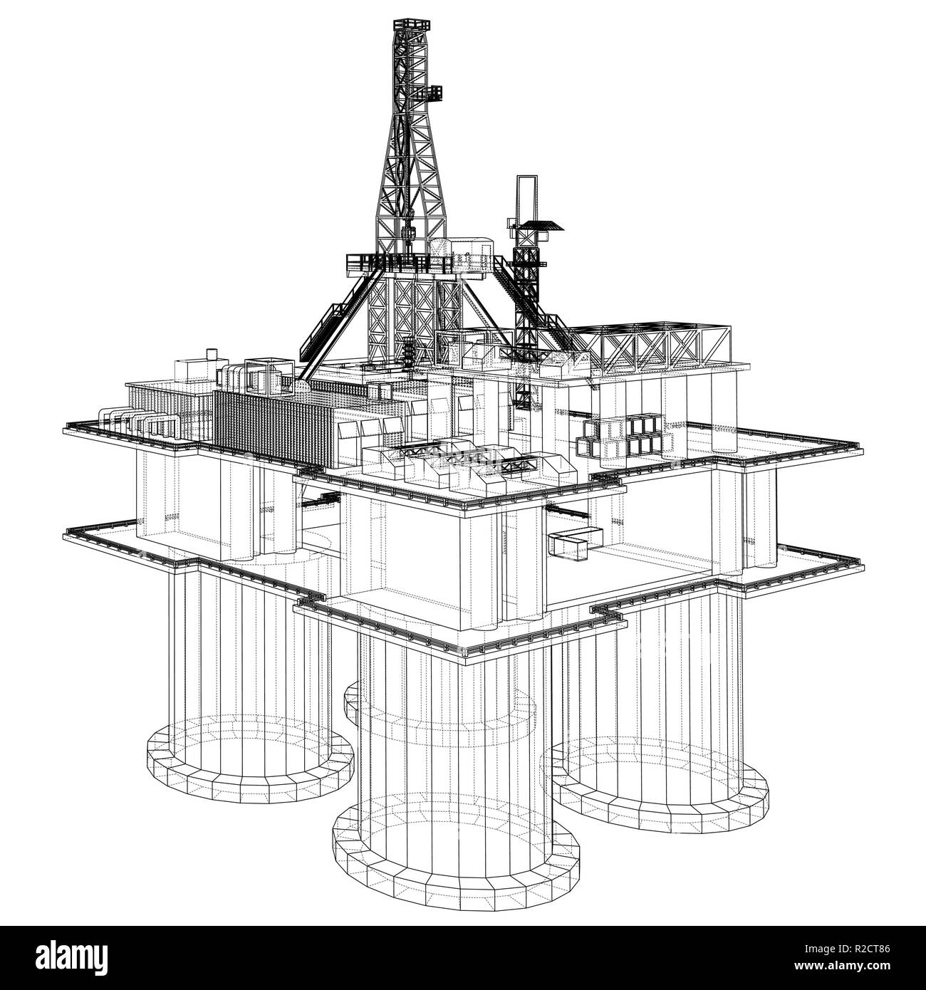 Offshore oil rig drilling platform concept. Vector Stock Vector