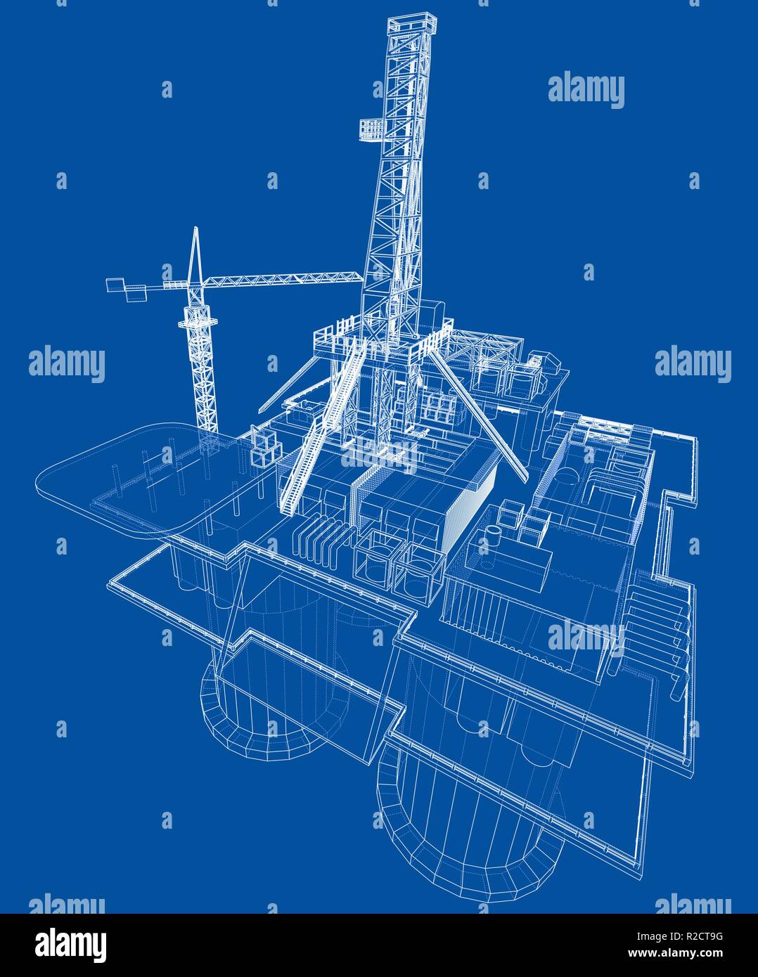 Offshore oil rig drilling platform concept. Vector Stock Vector