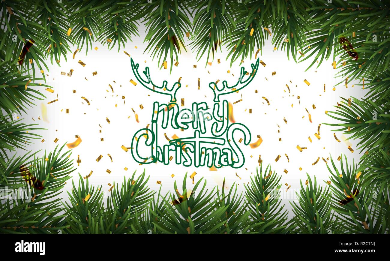 Winter holiday background with fir leaf border. Isolated Christmas ...
