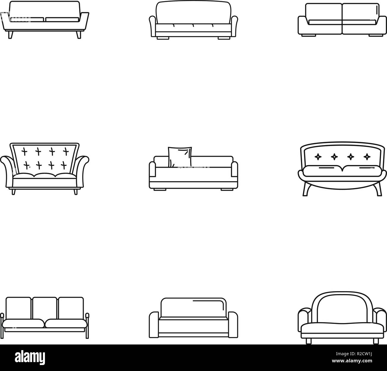 Divan icons set. Outline set of 9 divan vector icons for web isolated ...