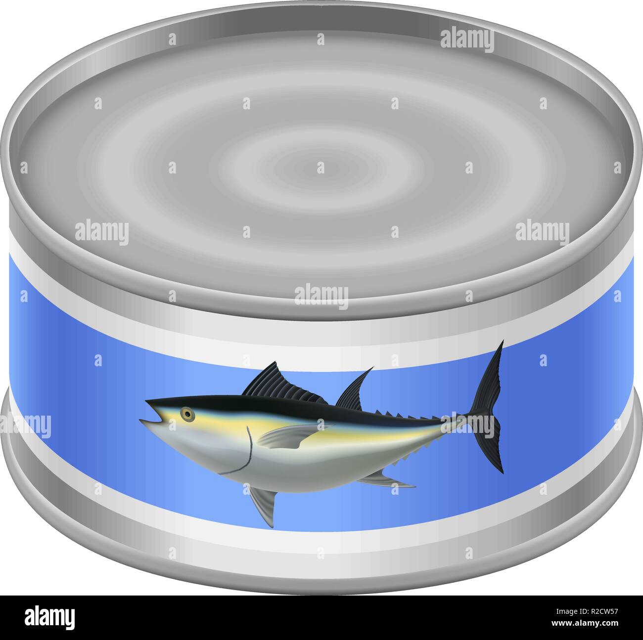 Canned tuna mockup. Realistic illustration of canned tuna vector mockup