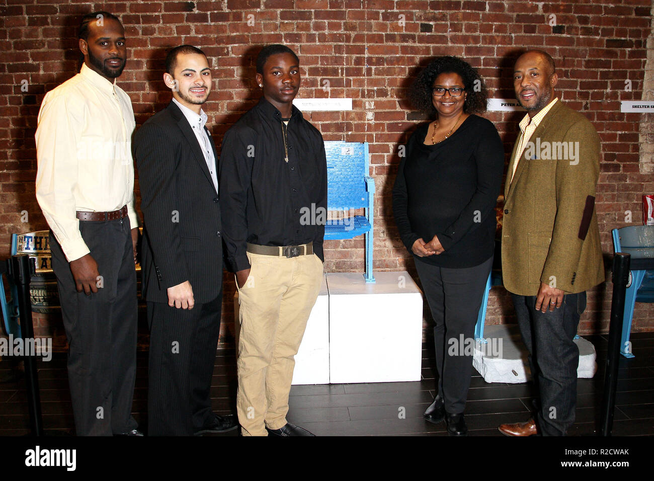 NEW YORK, NY - FEBRUARY 23:  Aaron Willion, Luis Rosa, Aaron Nelson, Lutonya Russell-Humes and Nate Adams of The Boys & Girls Club of America attend City Seats Auction at 287 Gallery on February 23, 2017 in New York City.  (Photo by Steve Mack/S.D. Mack Pictures) Stock Photo