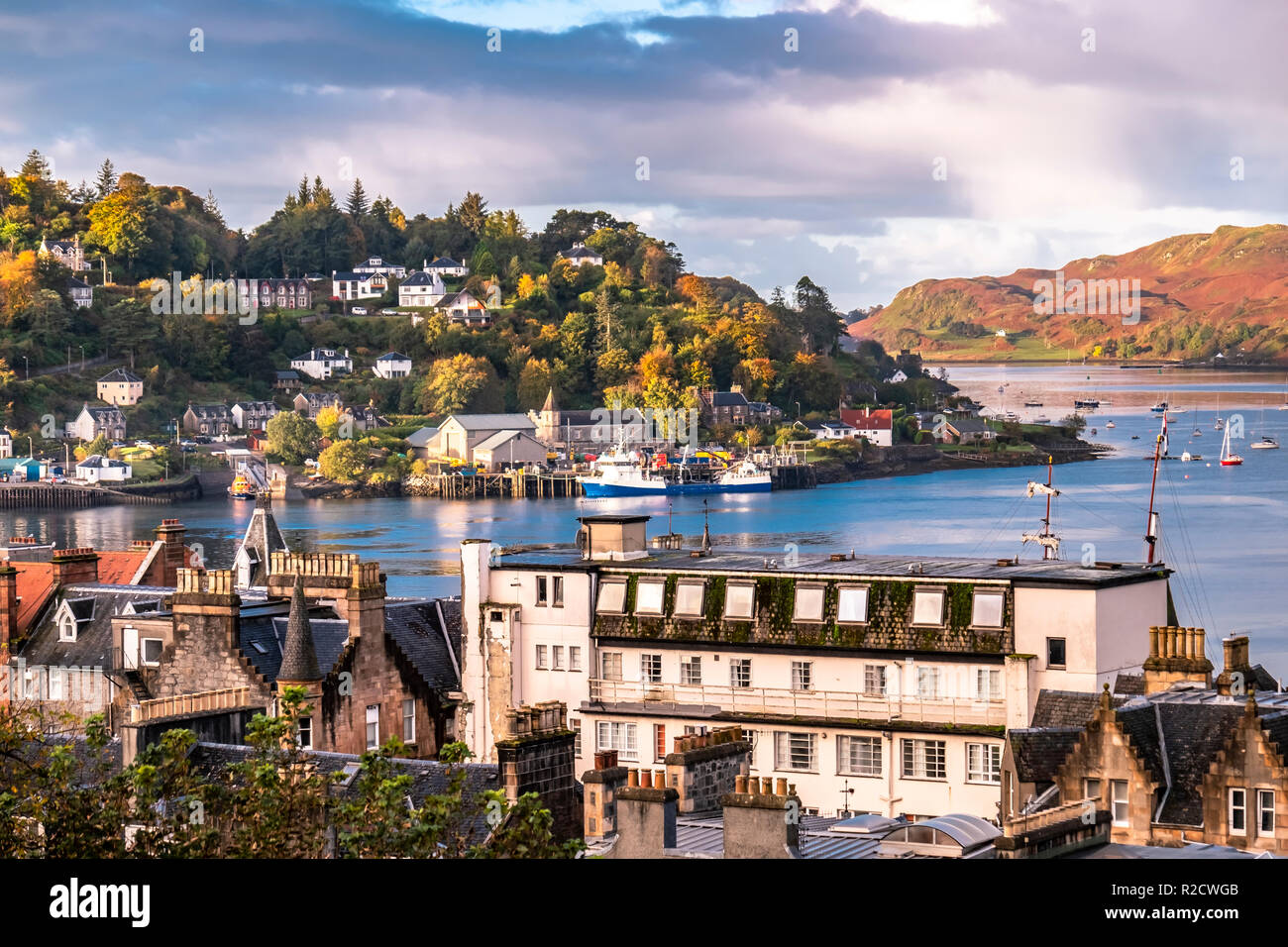 The skyline of Oban in autumn, Argyll in Scotland United Kingdom