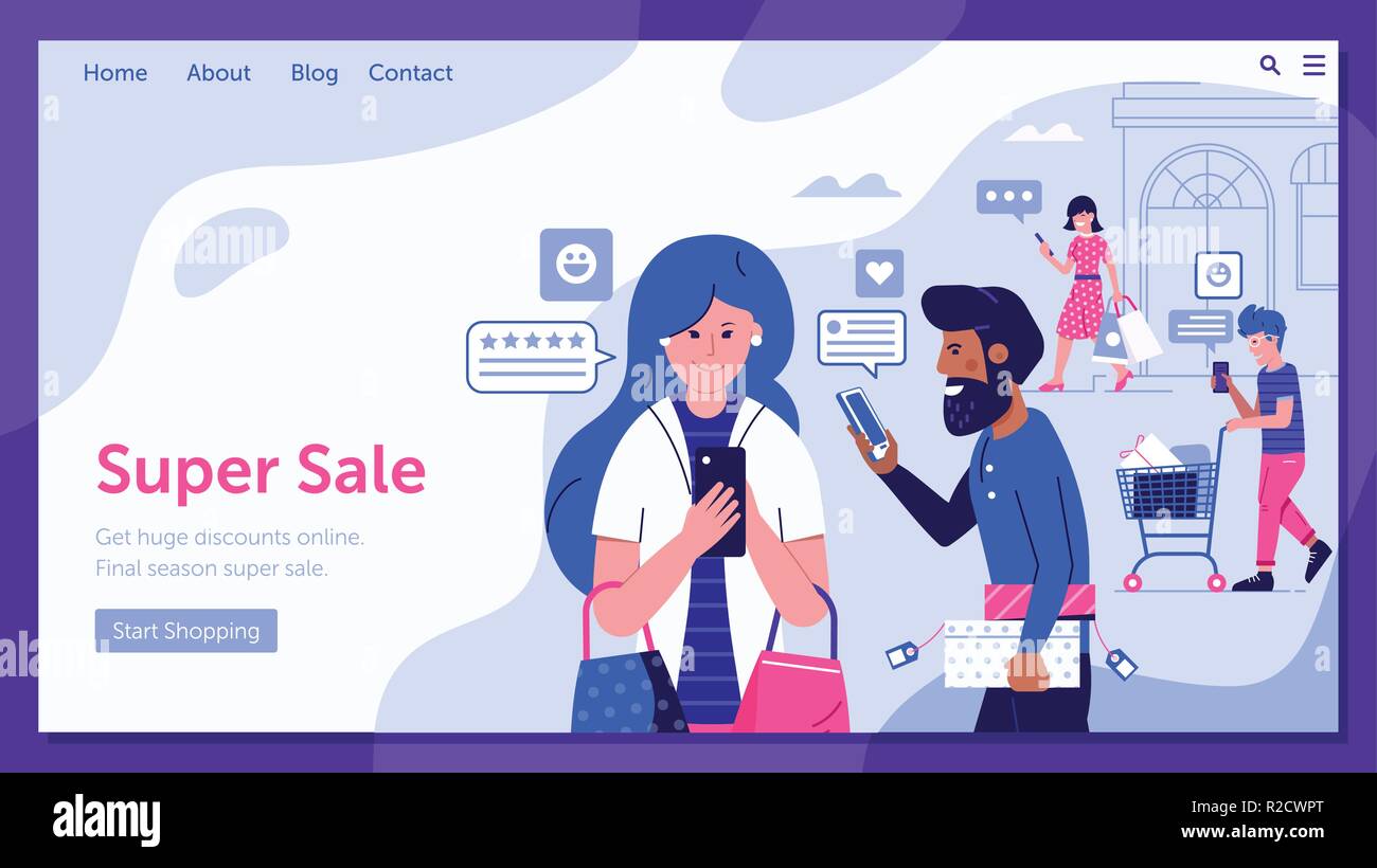 Shopping Sale Landing Page Banner Stock Vector Art Illustration