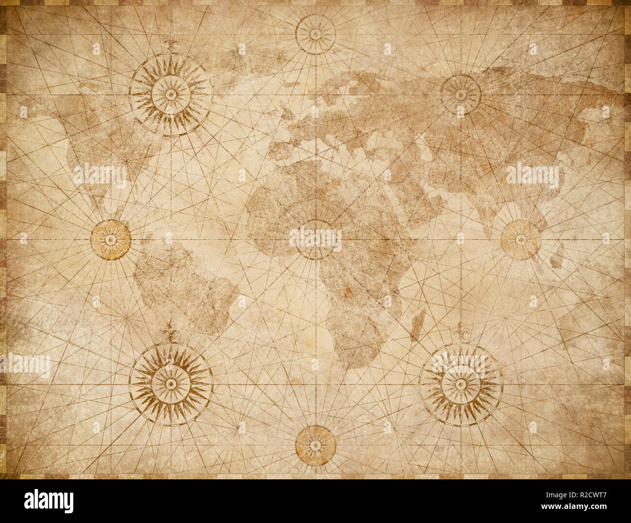 old medieval nautical world map Stock Photo