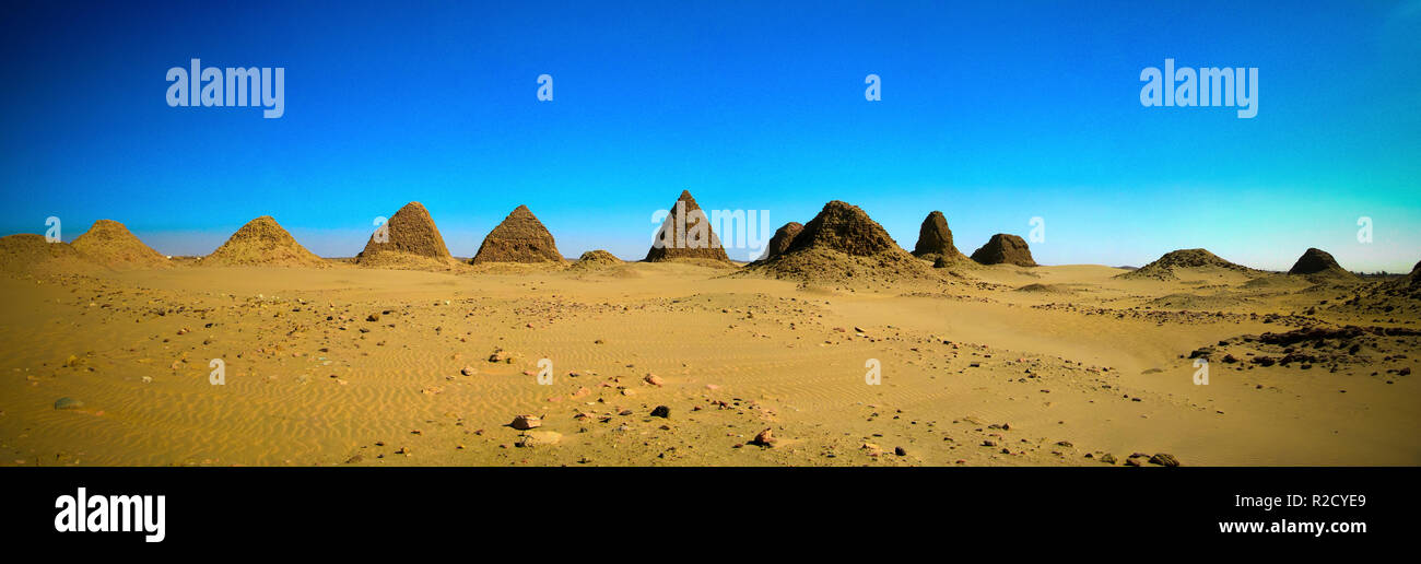 Nuri pyramids in desert in Napata at Karima region , Sudan Stock Photo