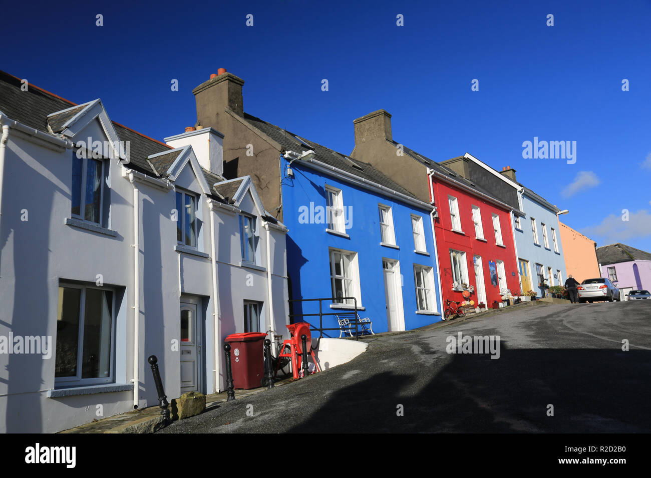 brightly painted houses in an irtish rural village, wild atlantic way, county cork, ireland Stock Photo