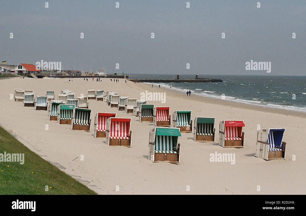 empty beach chairs in the spring Stock Photo