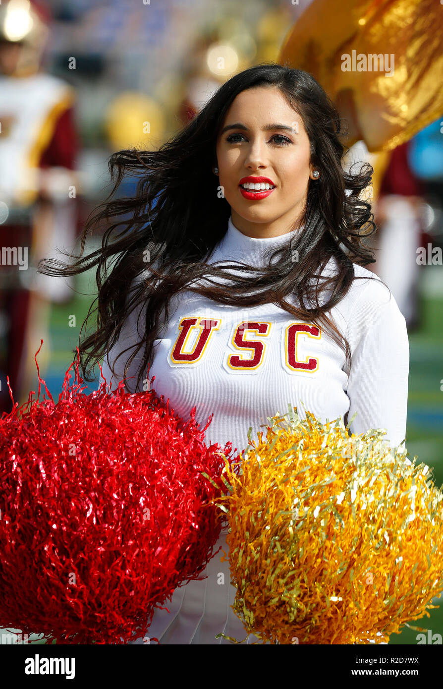 November 17, 2018 USC Trojans cheerleader during the football game between the USC Trojans and the UCLA Bruins at the Rose Bowl in Pasadena, California. Charles Baus/CSM Stock Photo