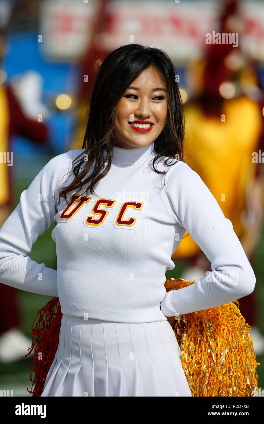 November 17, 2018 USC Trojans cheerleader during the football game between the USC Trojans and the UCLA Bruins at the Rose Bowl in Pasadena, California. Charles Baus/CSM Stock Photo