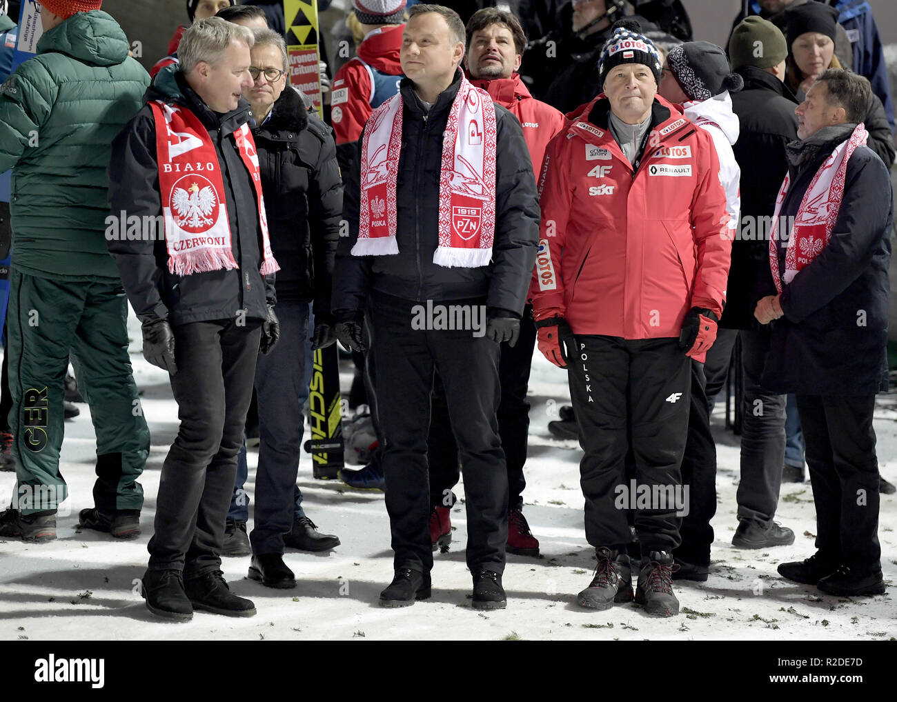 president Andrzej Duda, Apoloniusz Tajner  World Cup FIS Ski Jumping on November 17, 2018 in Wisla, Poland. Stock Photo