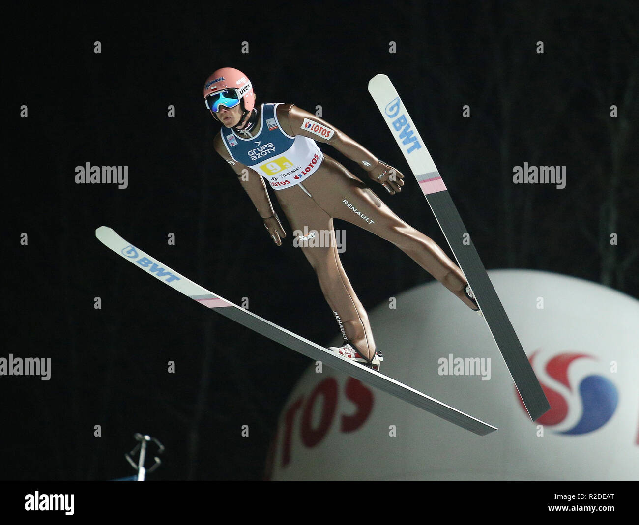 Dawid Kubacki  World Cup FIS Ski Jumping on November 17, 2018 in Wisla, Poland. Stock Photo