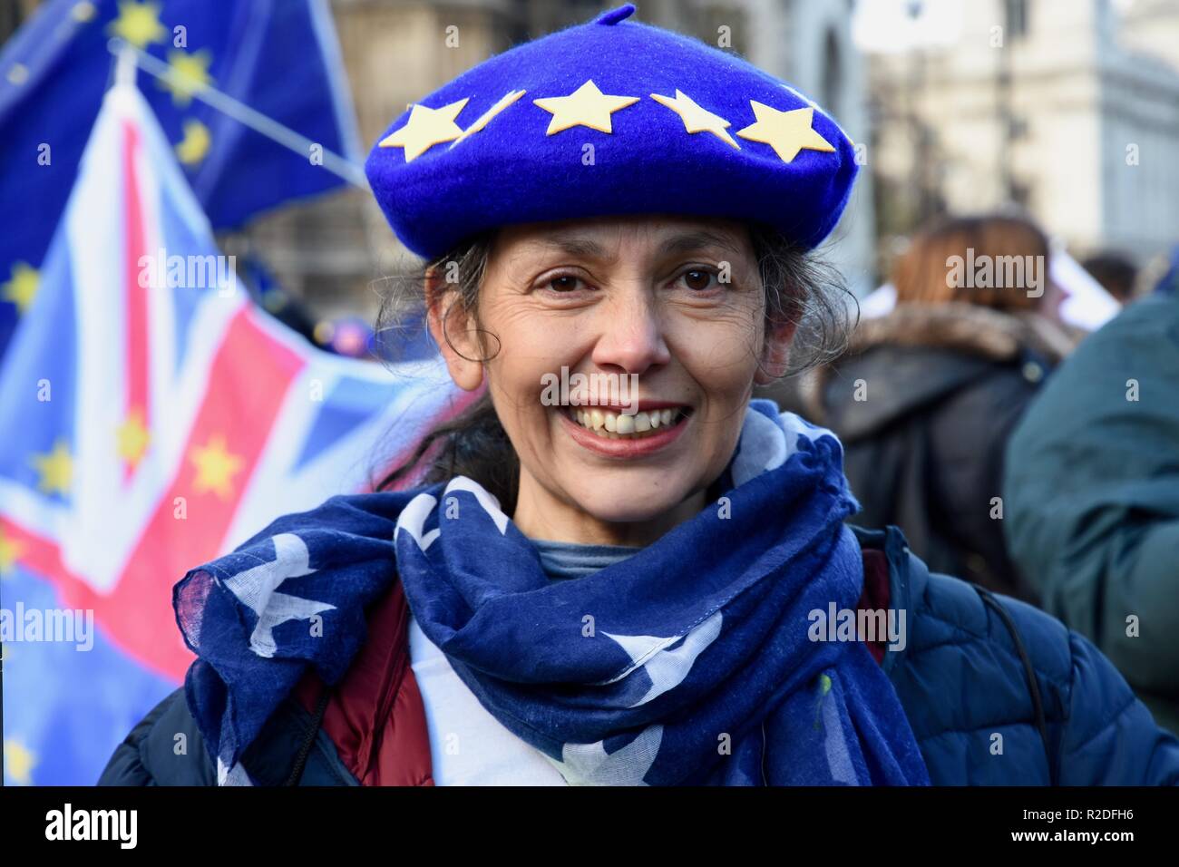 Pro EU Protester,Anti Brexit Protest by Steve Bray and Members of the Stand of Defiance European Movement (SODEM) in a week which is crucial for Teresa May and the Conservative Government,Houses of Parliament,London.UK Stock Photo