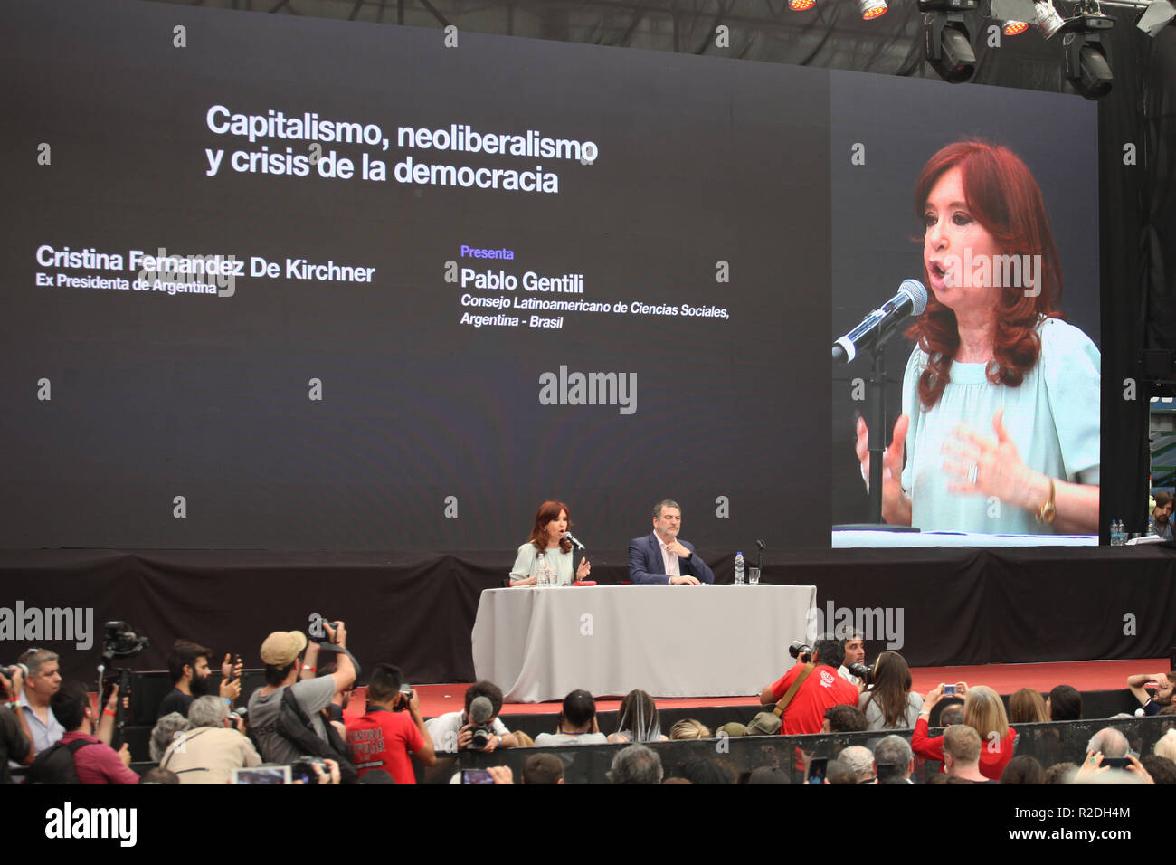 Buenos Aires, Buenos Aires, Argentina. 19th Nov, 2018. Cristina Kirchner and Dilma Rousseff opens CLACSO Summit at Ferrocarril Oeste stadium. Credit: Claudio Santisteban/ZUMA Wire/Alamy Live News Stock Photo