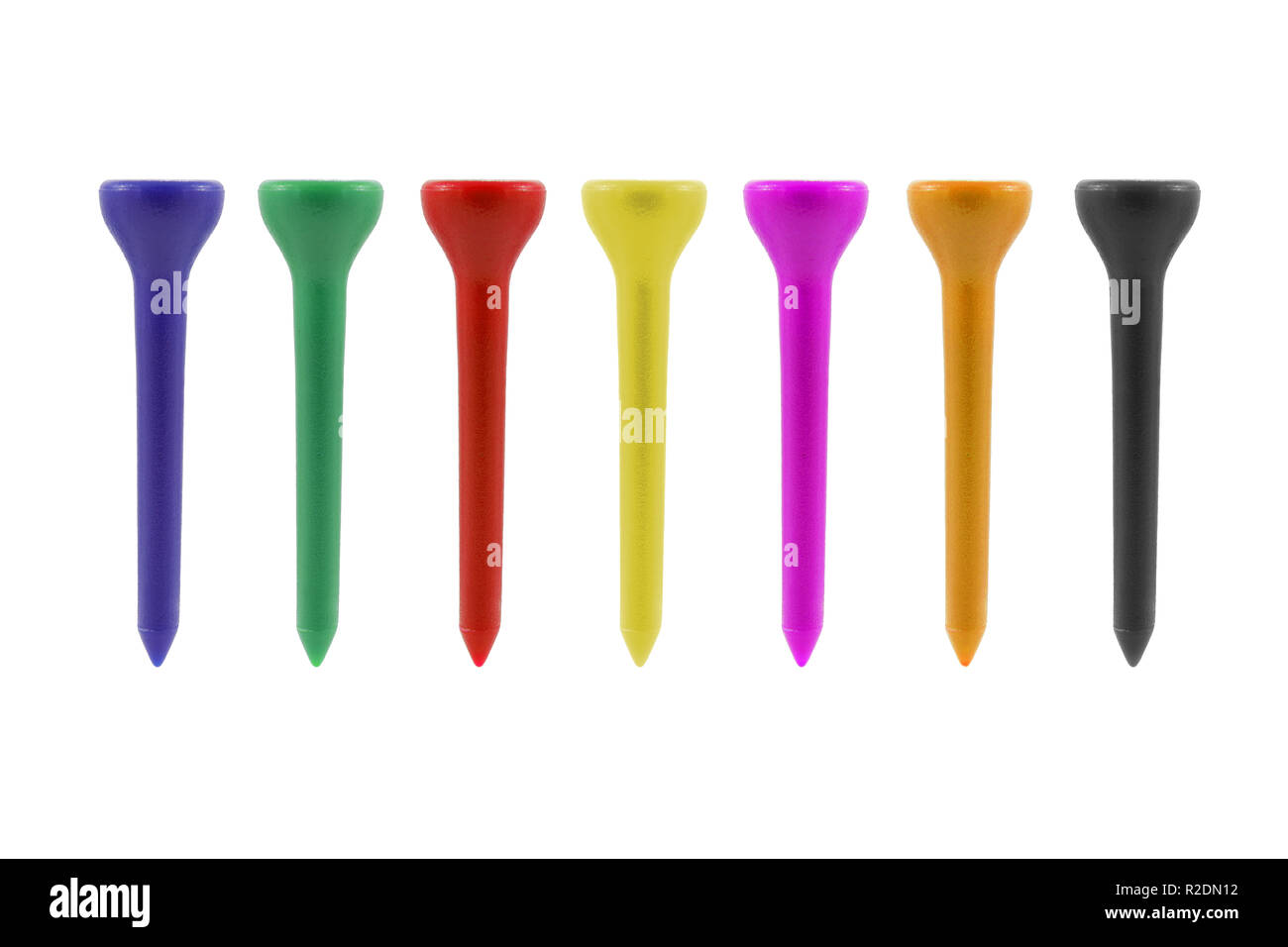 Colored golf tees isolated on a white background with clipping path Stock Photo