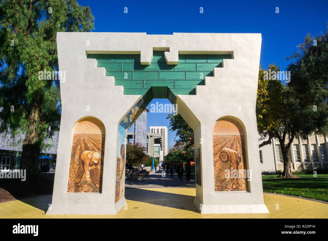 San Jose, California / USA - December 6, 2017 - Arch of Dignity, Equality and Justice on the grounds of San Jose State University, San Francisco bay a Stock Photo