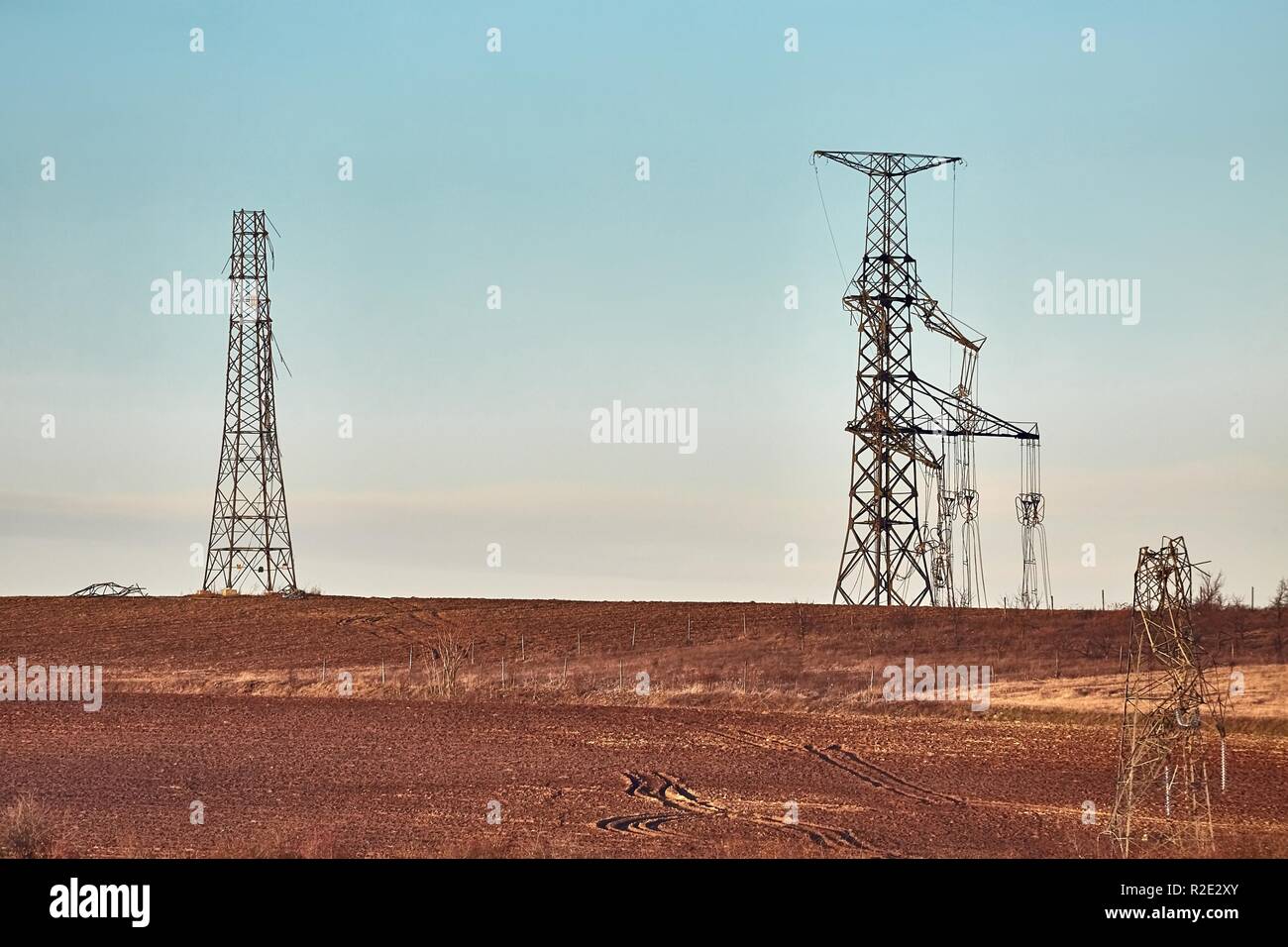 Electric lines collapsed Stock Photo