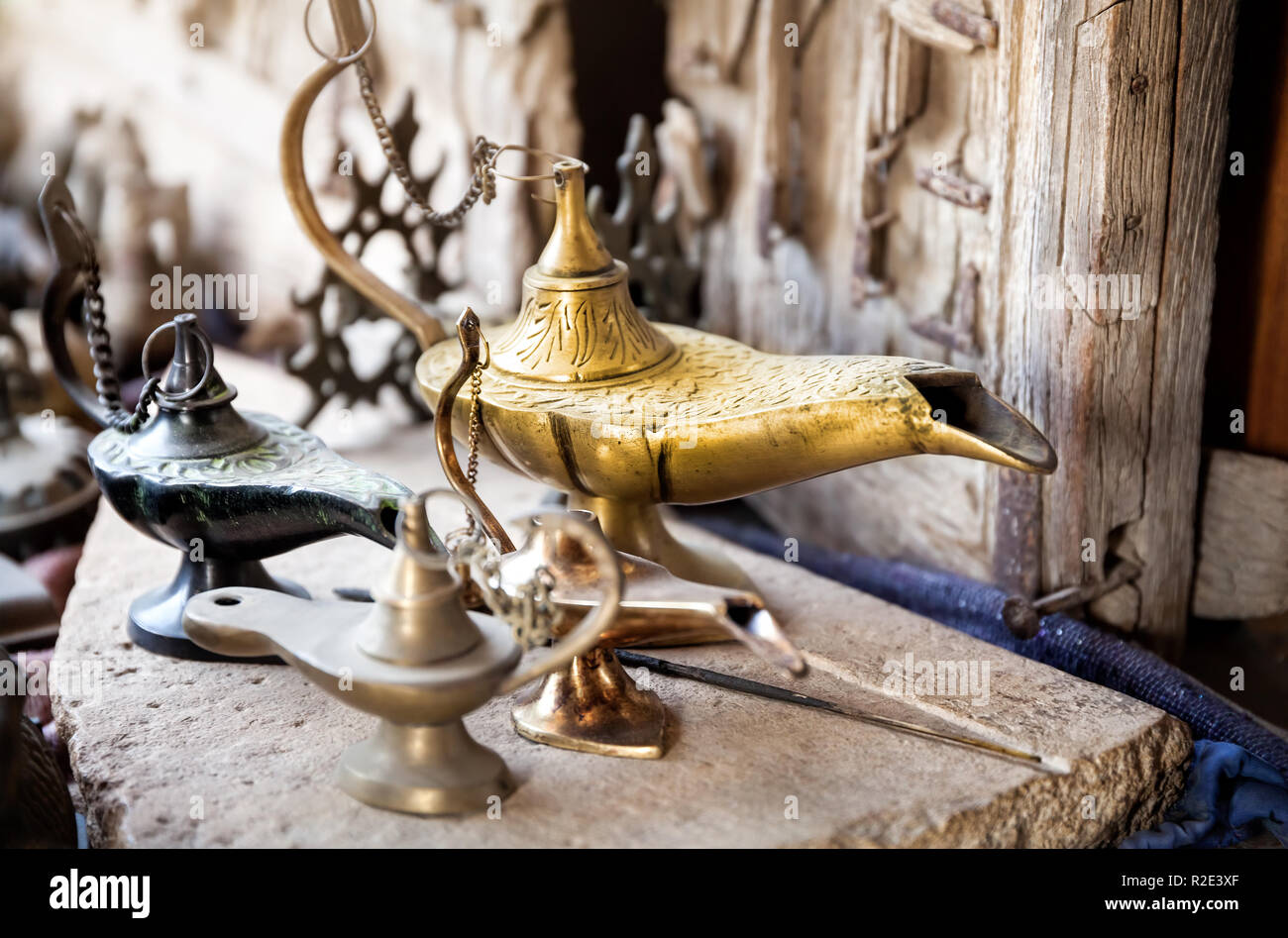 Oriental lamps in the shop at Jaisalmer market, Rajasthan, India Stock Photo