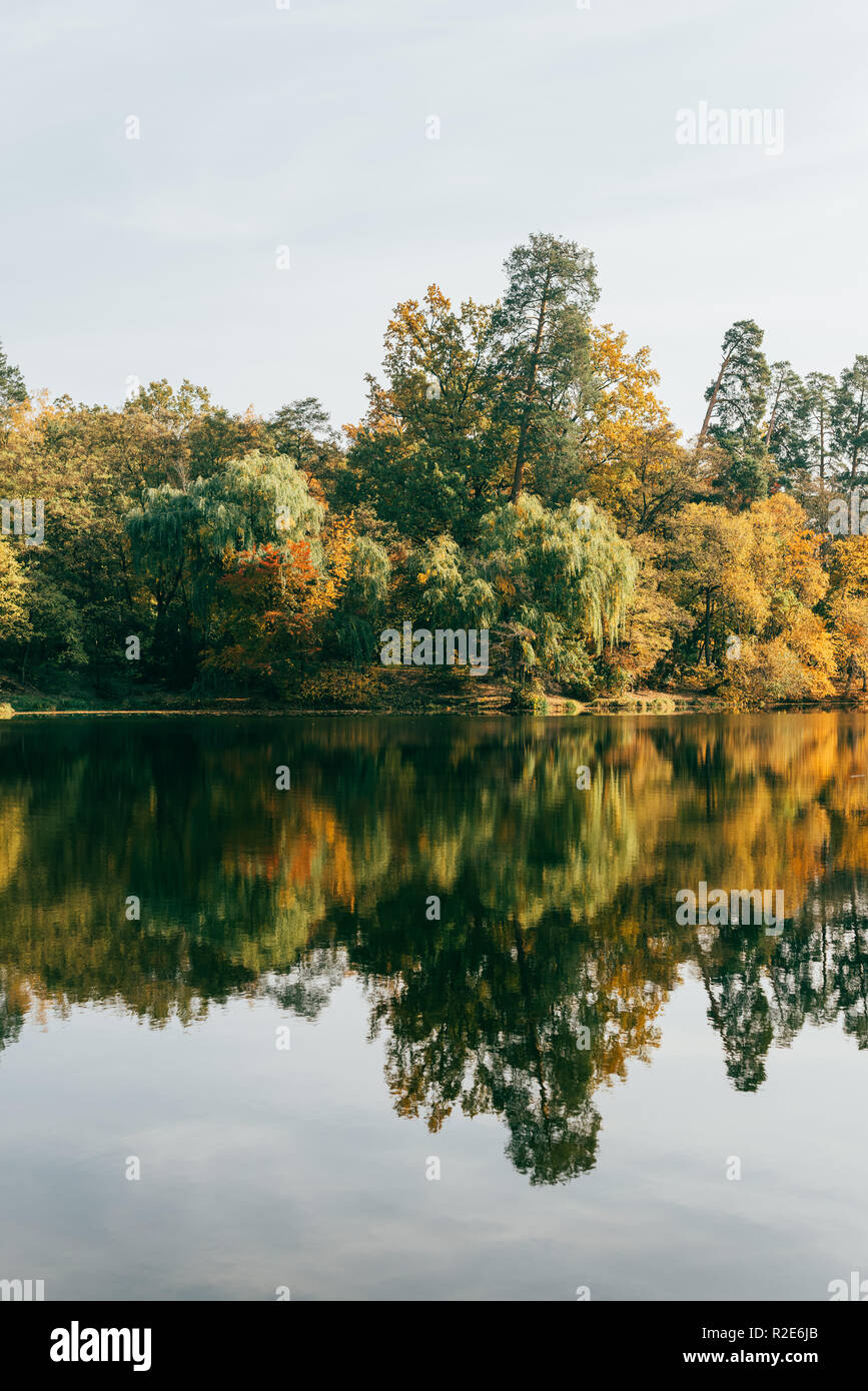 beautiful autumal landscape with colorful trees and lake Stock Photo ...