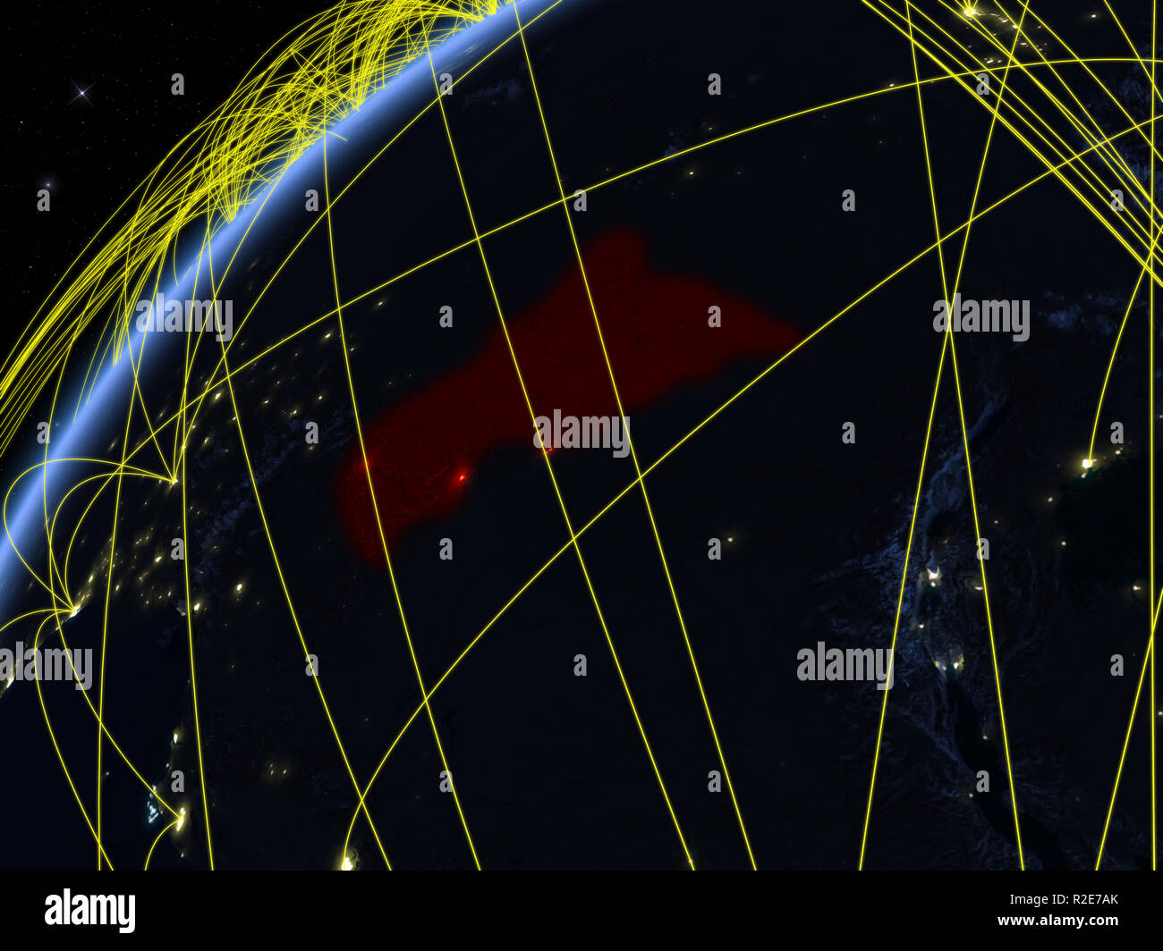 Central Africa on model of planet Earth at night with international ...