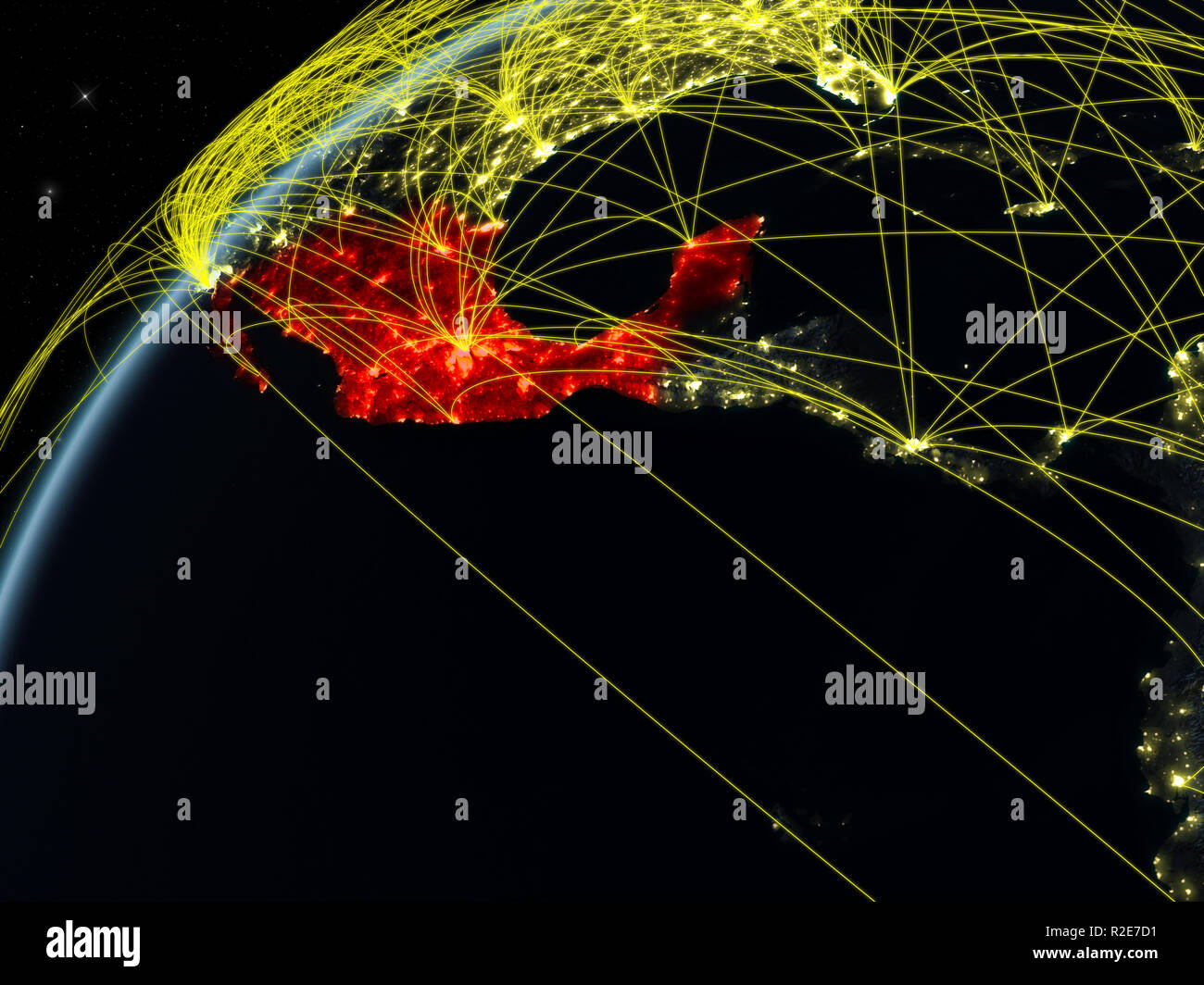 Mexico on model of planet Earth at night with international networks ...