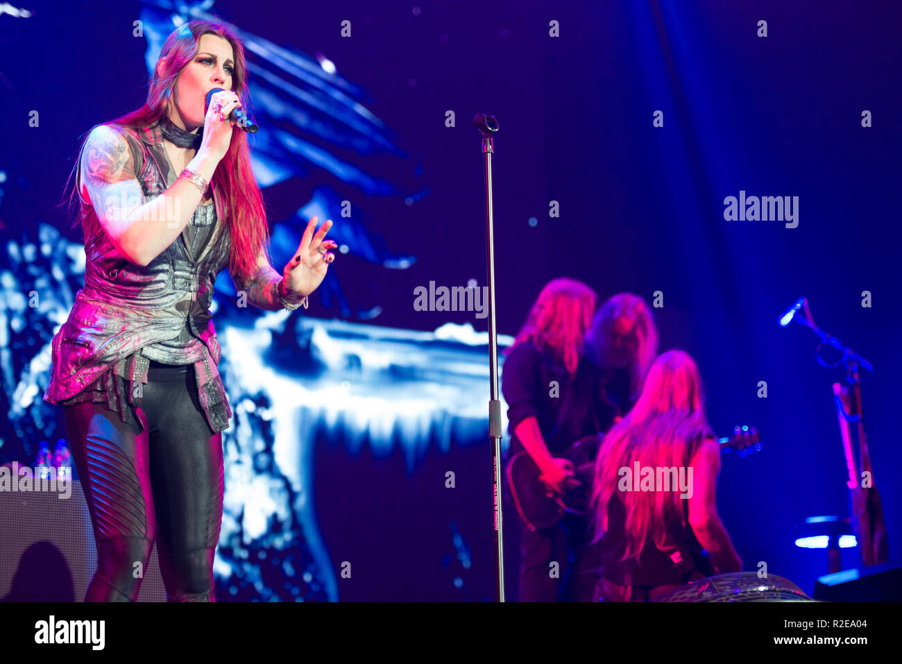 BRATISLAVA, SLOVAKIA - NOV 13, 2018: Floor Jansen - vocalist of Nightwish, the Finnish symphonic metal band, performs a live concert at the Decades: E Stock Photo