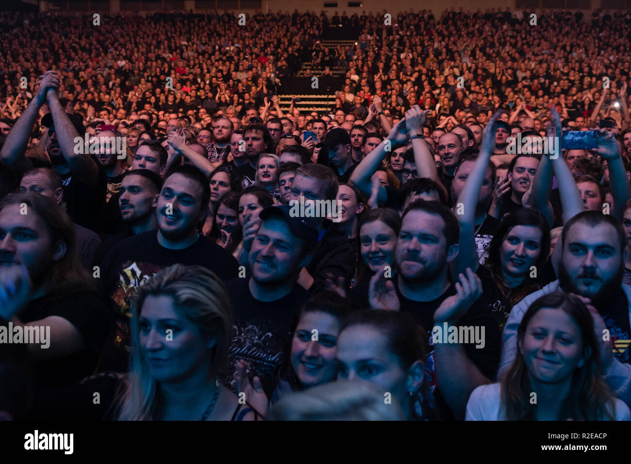 BRATISLAVA, SLOVAKIA - NOV 13, 2018: Concert goers attend a live concert with the the Finnish symphonic metal band Nightwish at the Decades: Europe 20 Stock Photo