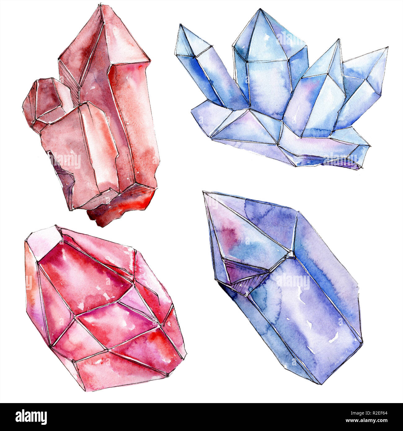 Watercolor Gem Stones Set. Hand Painted Crystals Isolated on White  Background. Bright Design Elements Stock Illustration - Illustration of  collection, blue: 91611951