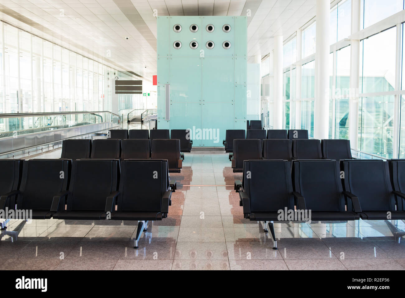 Empty Airport Terminal Chairs. French Windows. Modern Interior Stock ...