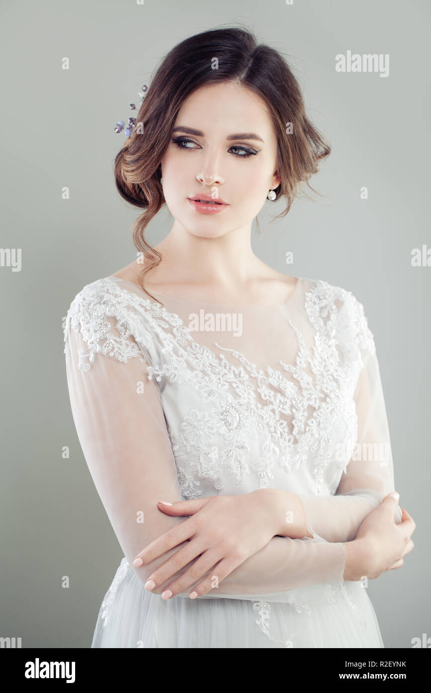 Perfect bride with makeup and updo hair, fashion portrait Stock Photo