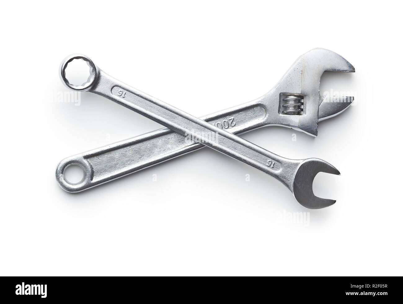 Chrome vanadium wrench. Industrial spanner isolated on white background