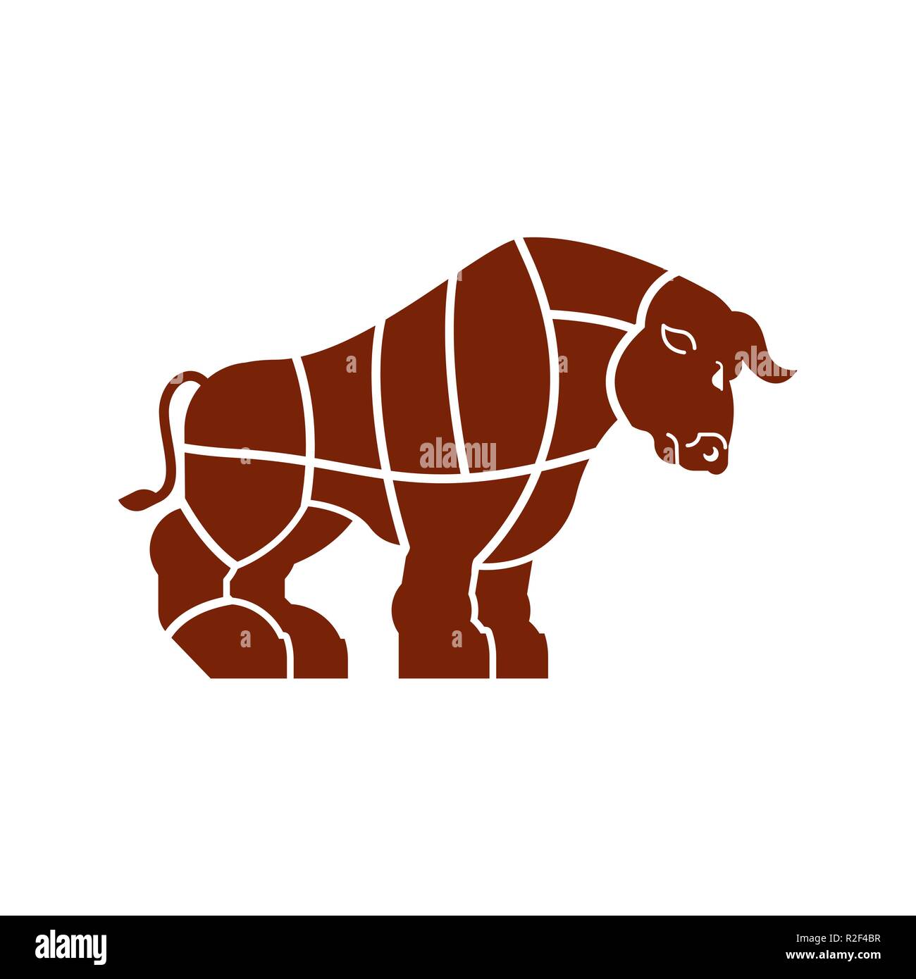 Cut of meat Bull. Ox silhouette scheme lines of different parts meat. How to cut flesh beef. Poster Butchers diagram for meat stores. Barbecue and ste Stock Vector