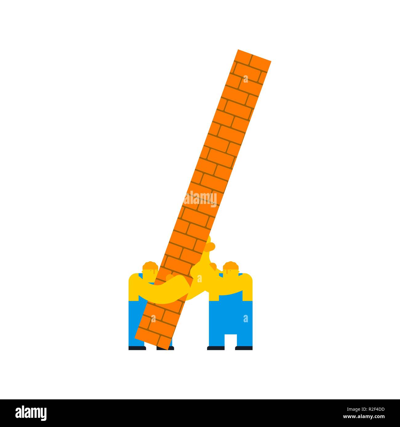 Workers build wall. Builders and brick wall Stock Vector
